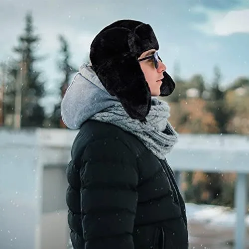 Vista 4 de Peicees Sombreros de invierno para hombres y mujeres, sombreros de invierno Ushanka, sombrero de trampero con calentador de orejeras para adultos