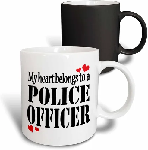 Vista 9 de 3dRose Taza de cerámica My heart belongs to a policer, azul/blanco