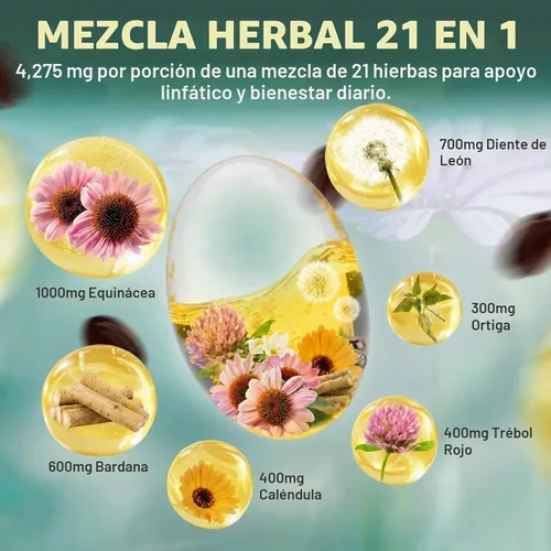 Vista 3 de Suplementos de drenaje linfático 21 en 1 para mujeres y hombres, 240