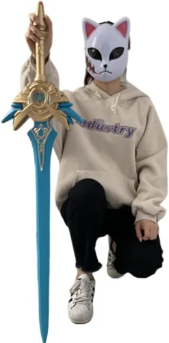 Vista 5 de damdos Espadas de cosplay de 40 pulgadas para Halloween, lápida de lobo, espada de hoja de cielo, espada Qing, regalo de cumpleaños (hoja de cielo)