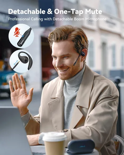 Vista 7 de EMEET Auriculares con cable HS50 con micrófono y control en línea, auriculares abiertos de flujo de aire, auriculares inalámbricos Bluetooth 5.3
