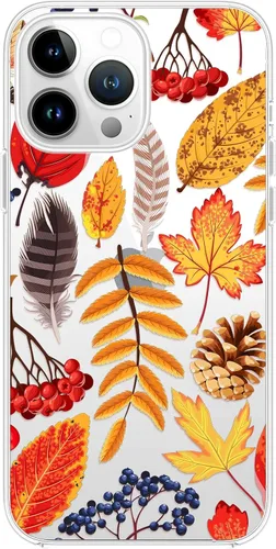 Vista 8 de Blingy's Funda para iPhone 14 Pro, diseño de hojas de otoño doradas, diseño divertido de otoño, funda protectora transparente de TPU suave