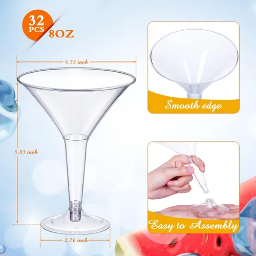 Vista 2 de Zopeal 32 vasos de Martini de plástico de 8 onzas, transparentes, desechables, para cóctel, postre, parfait, vasos apilables de plástico para boda