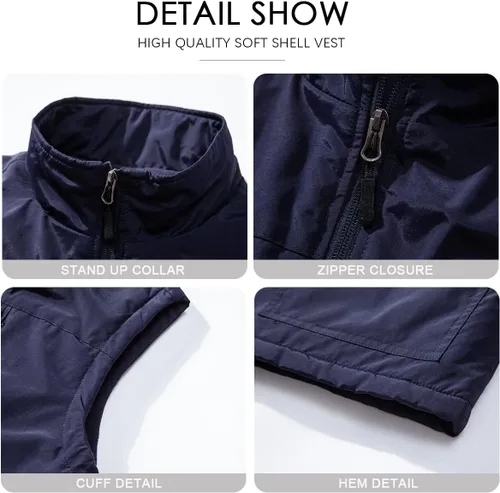 Vista 5 de AKuVoL Chaleco ligero Softshell para hombre, impermeable, chaleco acolchado a prueba de viento para golf y correr