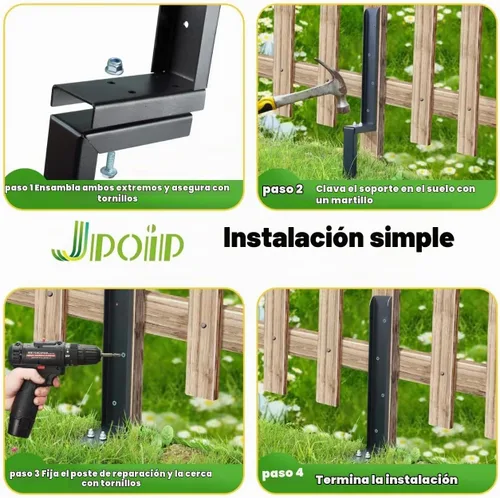 Vista 5 de Kit de reparación de postes de valla de acero resistente, estacas de tierra de anclaje de 32 pulgadas de largo para reparación de postes de valla