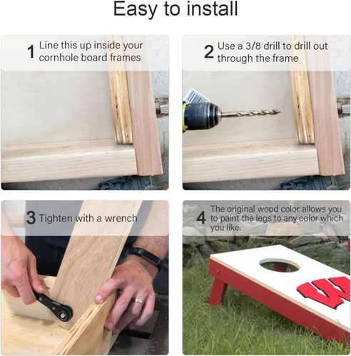 Vista 5 de SCOTTCHEN Patas para tablero de cornhole, 4 patas plegables precortadas con herrajes, accesorios de repuesto para tableros estándar de Cornhole