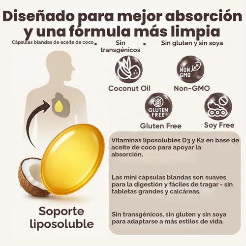 Vista 7 de Real Good Essentials Vitamina D3 K2, Essentials D3+K2 (MK7) Aceite de coco 300 cápsulas blandas, con vitaminas D y K (1)