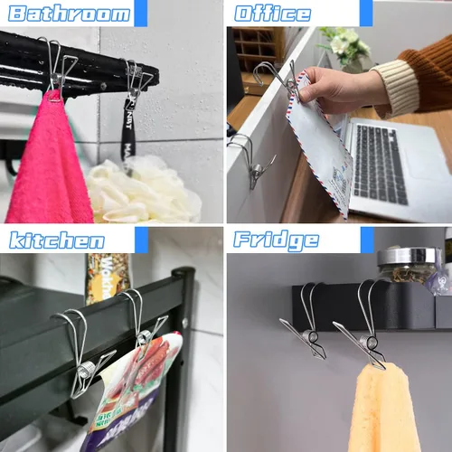 Vista 5 de 12+2 piezas de clip de acero inoxidable 304 con gancho, clips duraderos para colgar, perchas multifuncionales resistentes para uso para artículos