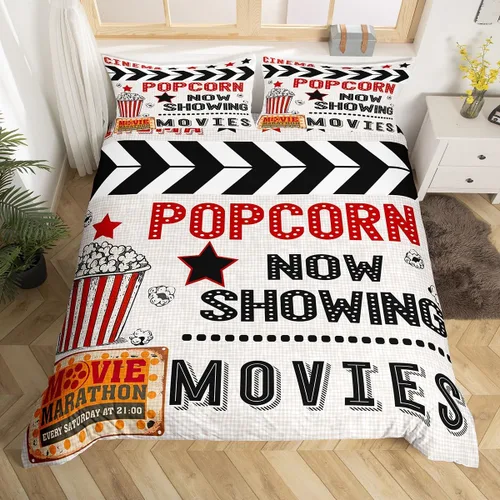 Vista 19 de Homewish Theater Cinema Poster Duvet Cover Set Twin Size,Retro Movie Bedding Sets 2Pcs for Kids Girls Boys Teens Room Decor,Popcorn Comforter Cover