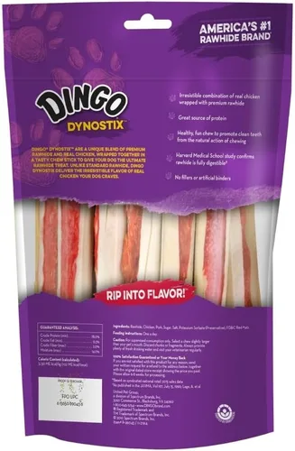 Vista 2 de Dingo Dynostix Premium - Golosinas de cuero crudo hechas con pollo real, sin rellenos ni carpetas artificiales, marca #1 de cuero crudo de Estados