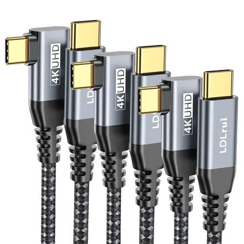 Vista 26 de LDLrui Cable de monitor USB C, pantalla 4K 60HZ, ángulo recto de 1 pie, transferencia de datos de 20 Gbps, carga de 100 W, cable de video USB 3.2