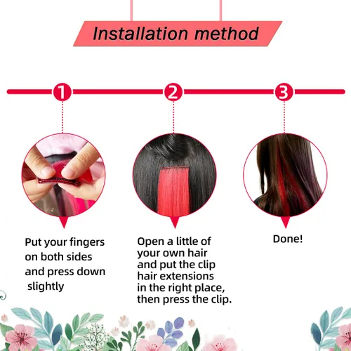 Vista 5 de Extensiones de cabello negro con clip, 10 piezas de 22 pulgadas de largo, rectas de colores lisos, accesorios sintéticos, extensiones con clip
