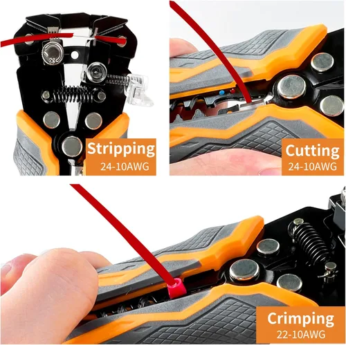 Vista 2 de Kit pelacables autoajustable 5 en 1, pelacables automático para AWG 24-10, bolígrafo detector de voltaje LED, cinta aislante de 23 pies, 99