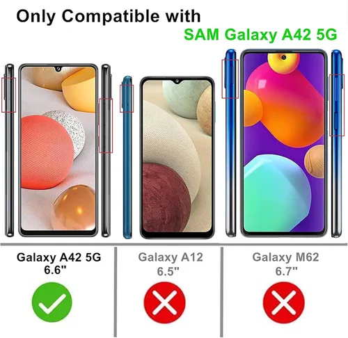 Vista 2 de Jeylly Funda para Samsung Galaxy A42 5G con protector de pantalla de vidrio templado, resistente a los golpes, a prueba de caídas, duradera