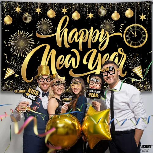 Vista 5 de KatchOn, Suministros para fiesta de Año Nuevo 2026 – Paquete de 32 Cartel de Feliz Año Nuevo, accesorios de cabina de fotos de NYE