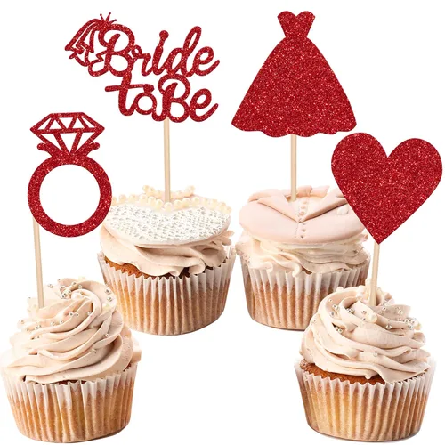 Vista 18 de 24 piezas de decoración para cupcakes con anillo de corazón, para despedida de soltera, bodas, compromisos, despedidas de soltera, suministros