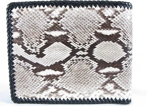 Vista 3 de Cartera hecha a mano de piel de serpiente de pitón auténtica, Pitón reticulado, Billetera plegable