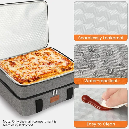 Vista 5 de Uoxfill Bolsa de almuerzo aislada térmica para alimentos aislados de dos pisos para alimentos calientes o fríos, bolsa de mano aislada para comidas
