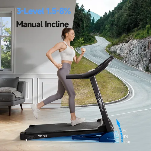 Vista 2 de Cintas de correr para el hogar con inclinación, cintas de correr plegables automáticas, 8.0 MPH caminadora con Bluetooth, capacidad de peso de 300