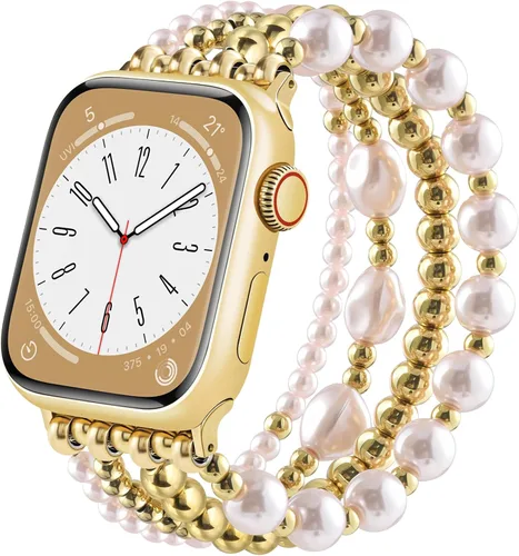 Vista 9 de VISOOM Pulsera bohemia con cuentas compatible con Apple Watch de 38/40/41/1.654 in para mujer – Correa elástica de iWatch para mujer para Apple