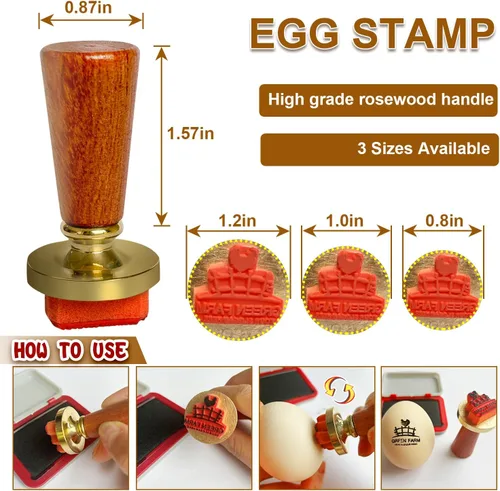 Vista 3 de Sello de huevo, sellos de huevos personalizados para huevos frescos, diseños únicos personalizados para huevos de gallina de granja, marca en huevos
