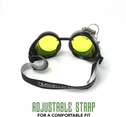 Vista 21 de Lentes estilo victoriano Steampunk con diseño de brújula, lentes de colores y lupa ocular