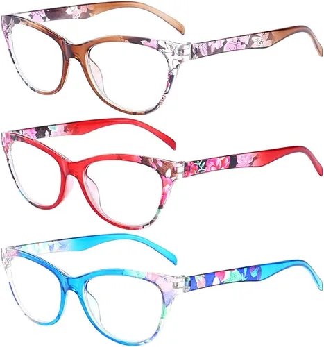 Vista 6 de Gafas de lectura (3 unidades), diseño vintage, diseño floral, lentes de lectura para mujeres y hombres, unisex