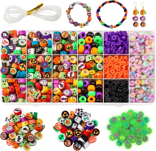 Vista 8 de 200 cuentas de arcilla polimérica de Navidad con encantos para hacer pulseras, cuentas planas de 10 mm de espaciador de heishi de arcilla