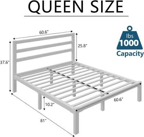 Vista 2 de LoVinson Armazón de Cama Tamaño Queen, Armazón de Cama de Plataforma de Servicio Pesado con Base de Metal Resistente, Almacenamiento Bajo la Cama
