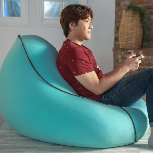 Vista 4 de Yogibo Sillón Puff Pequeño para Adultos, Niños y Adolescentes, Suave, de Felpa, Cómodo, Sensorial, Puff para Juegos, Funda Lavable, Azul