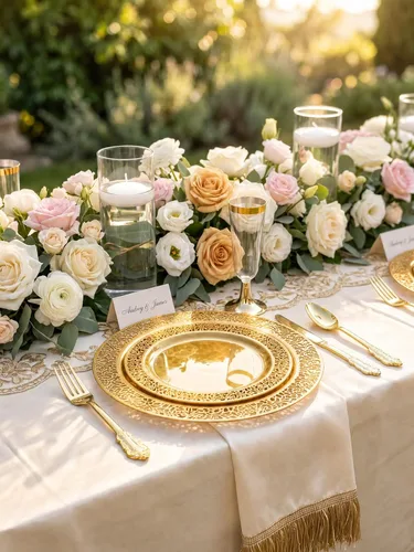 Vista 5 de DaYammi Juego de 210 platos de plástico desechables dorados para bodas y fiestas Marrón