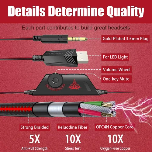 Vista 6 de BENGOO Auriculares estéreo Pro Gaming para PS4, PC, controlador Xbox One, cancelación de ruido sobre la oreja con micrófono, luz LED, sonido
