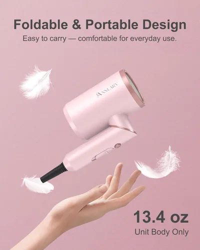 Vista 5 de ANNLARY ANNLARY - Secador de pelo con peine, 1800 W con difusor para cabello rizado, secador de pelo iónico de plasma para control de Rosa bebé/oro