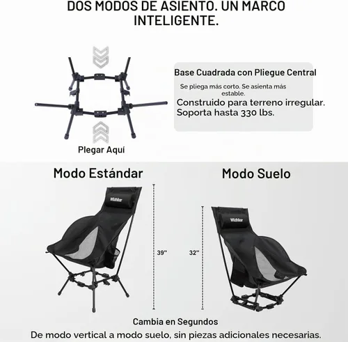 Vista 3 de Wildhiker HuggleMode - Silla plegable de camping con respaldo alto, 2