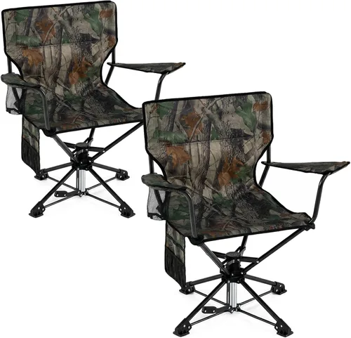 Vista 11 de Goplus Silla de caza giratoria de 360°, silla ciega plegable para adultos con portavasos y bolsa de transporte, sillas de camping ligeras
