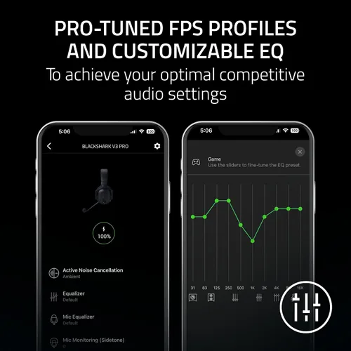 Vista 9 de Razer BlackShark V3 Pro Wireless ANC Gaming Headset for PC: Full Band Mic - 50mm Drivers - 2.4 GHz, Bluetooth, USB, 3.5mm - Works with Mac, PS5