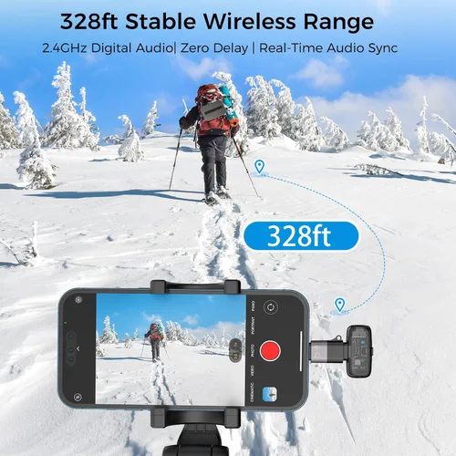 Vista 5 de ZealSound Micrófono TikTok, micrófono inalámbrico Lavalier para iPhone, iPad, Android (USB-C/Lightning), mini micrófono con funda de carga
