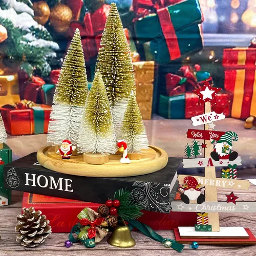 Vista 6 de Mini árboles de Navidad de cepillo para botellas, árboles de Navidad para decoraciones navideñas, multicolor para mesa, árbol de Navidad degradado