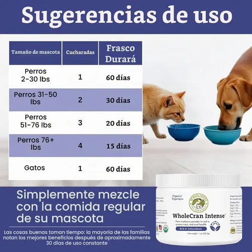 Vista 7 de Suplemento orgánico de arándano para perros y gatos, 60 cucharadas