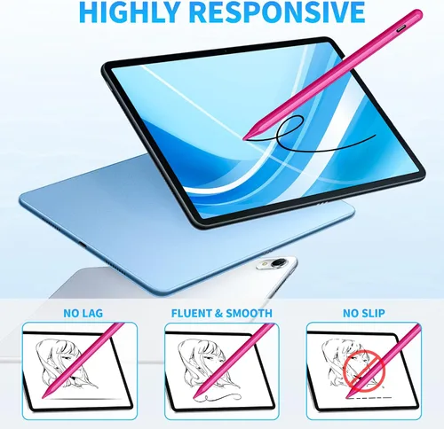 Vista 3 de DRYMOKINI Paquete de 2 lápices capacitivos universales para teléfonos y tabletas Lápiz óptico activo recargable USB-C con punta fina de 0.1 in