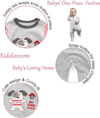 Vista 2 de Kiddiezoom Mameluco de algodón con pies de ajuste cómodo para bebés y niños pequeños