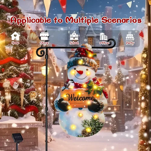 Vista 4 de Bandera de jardín de Navidad iluminada de 12 x 18 pulgadas, 8 modos de doble cara, decoración solar de Navidad LED para exteriores, decoraciones