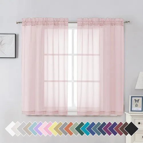 Vista 121 de Aiyufeng 2 paneles de cenefa transparente negra de 14 pulgadas de largo, cortinas cortas negras transparentes para dormitorio, cortinas de cocina