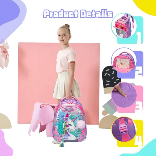 Vista 4 de Mochila para niñas de 16 pulgadas, mochilas para niñas para la escuela, mochila de lentejuelas con lonchera para estudiantes de primaria