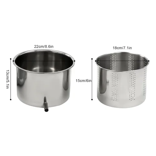 Vista 3 de Máquina manual de prensa de vino de frutas con mango en T y bolsa de filtro, molinillo de sidra de frutas de estructura triangular con barriles