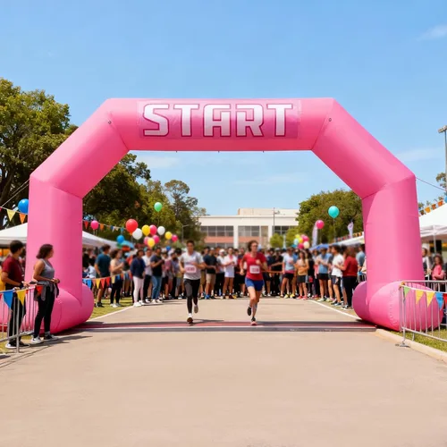 Vista 11 de Arco inflable de 20 pies de línea de acabado verde con potente soplador, arco inflable hexagonal al aire libre para carreras de 5 K, fiesta