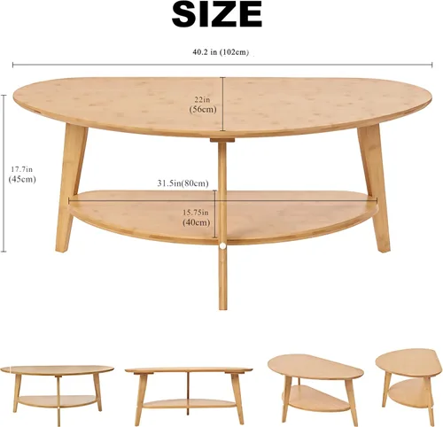 Vista 3 de Mesa auxiliar moderna de mediados de siglo, mesas de centro ovaladas con almacenamiento para sala de estar, mesa central de madera maciza de 2