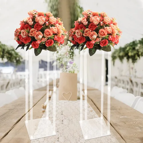 Vista 4 de Jarrones acrílicos para centros de mesa de boda, 2 piezas, soporte de flores de columna transparente, jarrones de flores de 39.4 pulgadas de alto