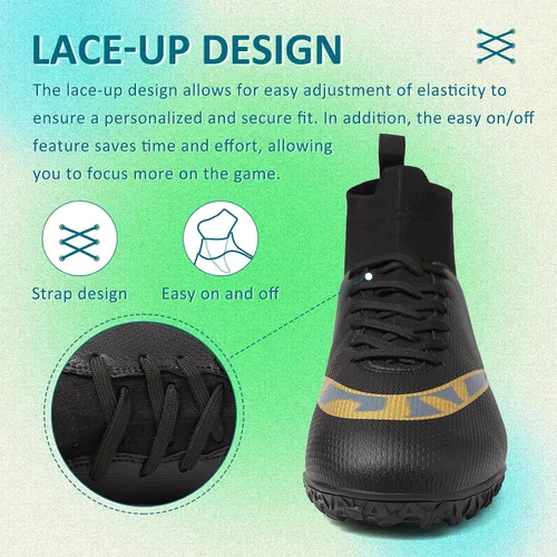 Vista 5 de GRESKY Tacos de fútbol para hombre y mujer, zapatos de fútbol para interiores y exteriores, para niño grande AG TF