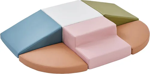Vista 13 de Hoohtoot Bloques de escalada de espuma para niños pequeños: juego suave de 6 piezas - Juguetes de escalada y gateo de cuero sintético - Gimnasio